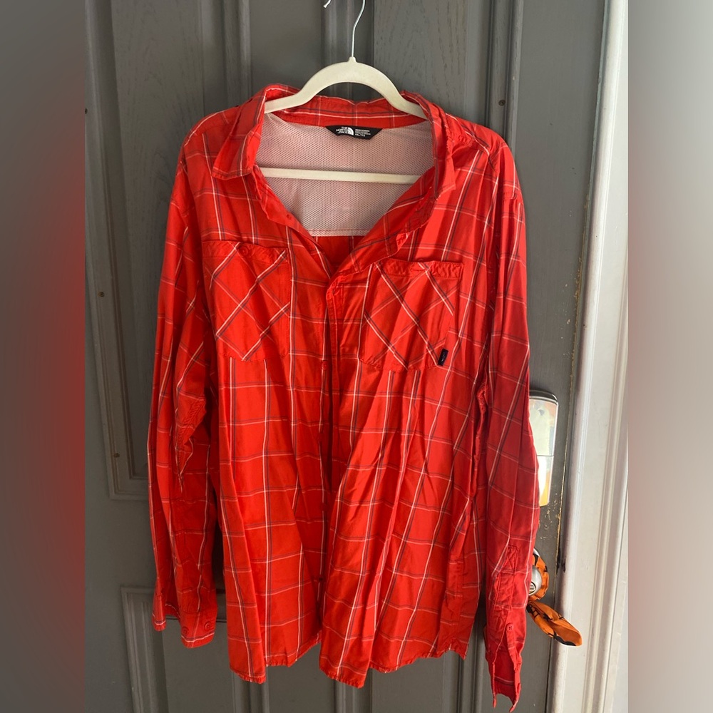 The North Face Men's Orange/Red Checkered Shirt